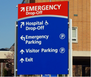 Hospital emergency drop off sign