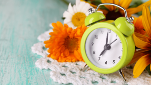 Alarm clock and flowers